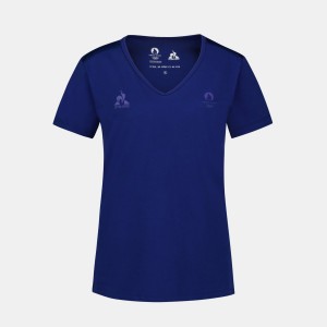Blue Women's Le Coq Sportif Paris 2024 T-Shirts | OECVF-5902 | Australia