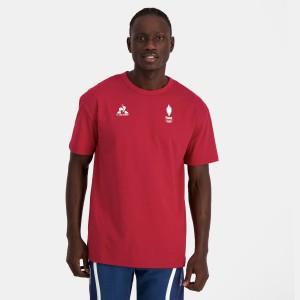 Red Men's Le Coq Sportif France's Olympic team T-Shirts | XODFJ-2945 | Australia