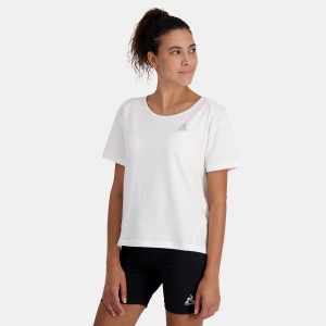 White Women's Le Coq Sportif Training Performance T-Shirts | VDRIH-4678 | Australia